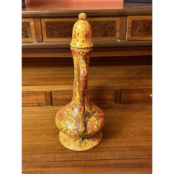 MCM Ceramic Studio Pottery Coffee Pot Orange Speckled Vintage - Picture 7 of 10